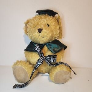 10” Tan Bear with Green Graduation cap and gown Celebratory plush stuffe…